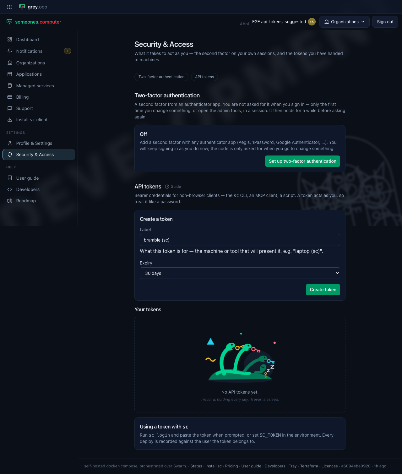 The create form, prefilled with the machine sc login runs on