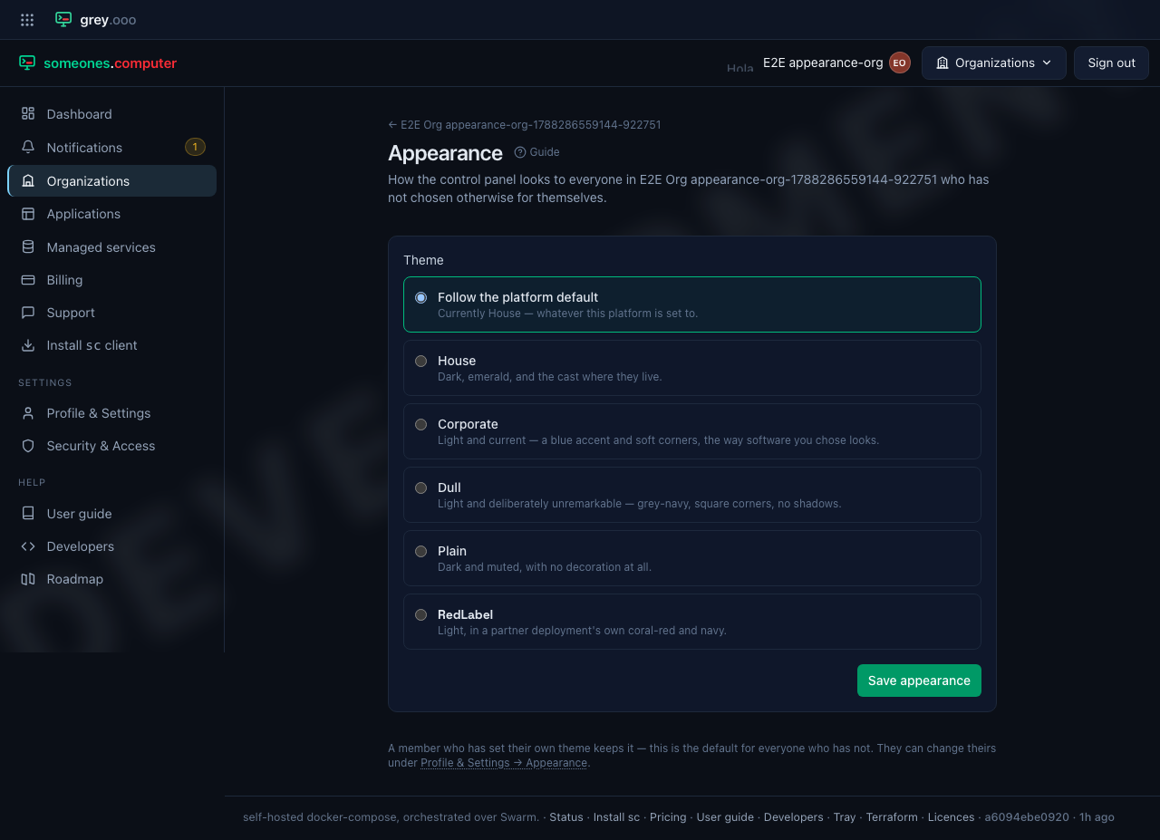 An organization's appearance page